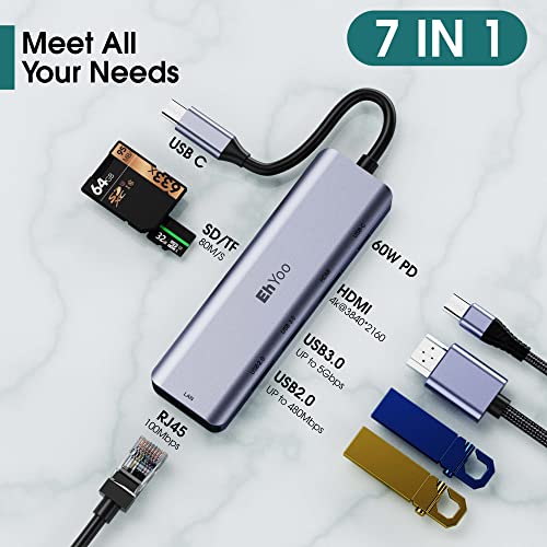 Hub USB Type C 7 In 1 To HDMI, VGA, LAN, USB 3.0, PD USB C