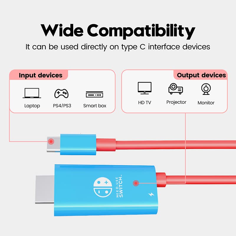 Portable Switch Dock USB Type C to HDMI Conversion Cable for Nintendo Switch, Steam Deck, Samsung Dex S21/S20/Note20/TabS7